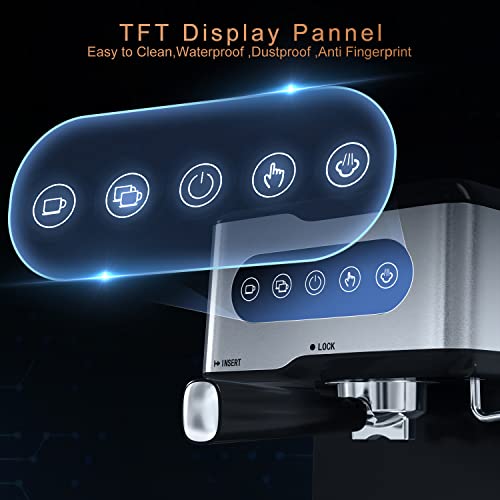  Espresso Machine 20 Bar Espresso Coffee Maker Cappuccino Machine With Milk Frother, Coffee Machine With Digital Touch Panel, 50 OZ Removable Water Tank, Stainless Steel