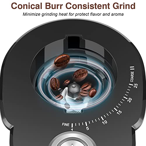  Conical Burr Coffee Grinder, Electric Coffee Bean Grinder With 25 Precise Grind Settings, Stainless Steel Adjustable Burr Mill For Drip Coffee, French Press & Espresso, 2-12 Cups