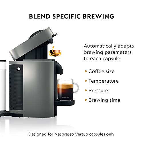 Nespresso VertuoPlus Coffee And Espresso Machine By De'Longhi With Milk Frother, Grey