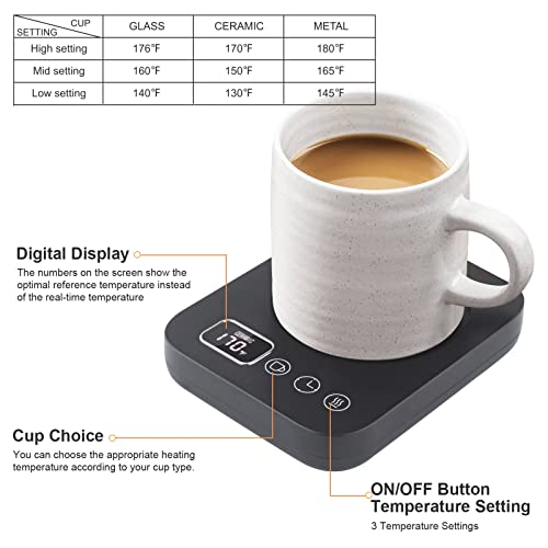  Mug Warmer, ANBANGLIN Coffee Warmer For Desk With Gravity Sensor, Coffee Mug Warmer With 2/4/6/8/10/12H Auto Shut Off, Coffee Cup Warmer With 3 Temp Settings, LED Display, A Cup Lid Included