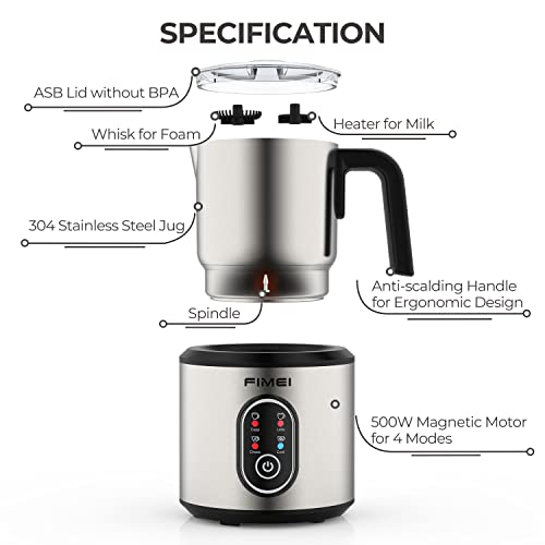  Milk Frother, 4 In 1 Electric Milk Frother Stainless Steel, 8.4oz/250ml Detachable Milk Steamer, 500W Cold/Hot Foam Maker For Coffee, Cappuccino, Latte, Chocolate, Auto-off & Easy Cleaning,120V