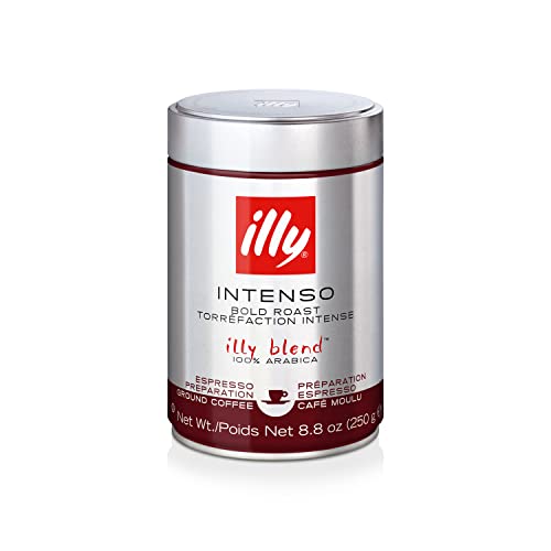 Illy Intenso Ground Espresso Coffee, Bold Roast, Intense, Robust And Full Flavored With Notes Of Deep Cocoa, 100% Arabica Coffee, No Preservatives, 8.8 Ounce Can (Pack Of 6)
