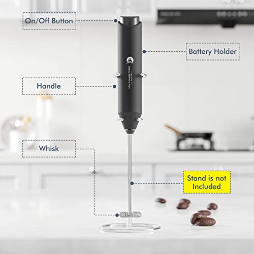  Ctric Milk Frother Handheld, Battery Operated Whisk Beater Foam Maker For Coffee, Cappuccino, Latte, Matcha, Hot Chocolate, Mini Drink Mixer, No Stand, Black