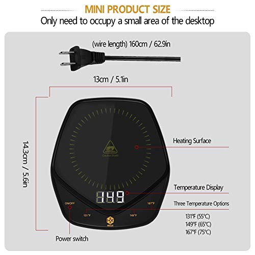  Coffee Warmer For Desk Auto Shut Off After 4h, Mug Warmer, Cup Warmer Plate 3 Adjustable Settings 131℉/149℉/167℉, Electric Beverage Warmer Ceramic Heating With Touch Screen Switch For Home Office Desk
