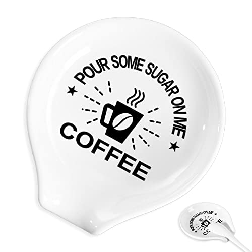  Coffee Spoon Rest And Spoon,Funny Coffee Quote Pour Some Sugar On Me Coffee Ceramic Coffee Spoon Holder-Station Decor Coffee Bar Accessories-Gifts For Coffee Lovers
