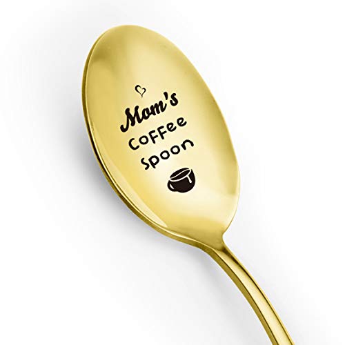  Mom Gifts From Daughter Son - Mom's Coffee Spoon - Funny Coffee Gold Plating Spoon Engraved For Coffee Lover Women - Best Mom Gifts For Mother's Day/Birthday/Christmas