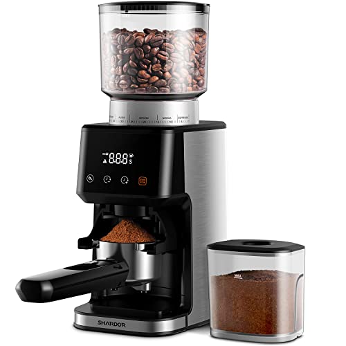  Conical Burr Coffee Grinder For Espresso With Precision Electronic Timer, Electric Adjustable Burr Mill With 51 Precise Settings, Brushed Stainless Steel