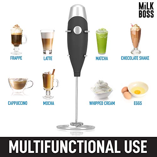 Ghty Milk Frother Handheld Whisk Mixer - Coffee Frother Electric Handheld Foam Maker & Frother For Coffee - Portable Electric Whisk With 16-Piece Stencils For Lattes, Matcha & More (Black)