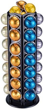  Vertuo Pod Holder Carousel Stand For Nespresso Vertuo Capsule Storage Organizer With Extra Space For Coffee Mate Silent Rolling (Vertuo 80+ Pod Storage)
