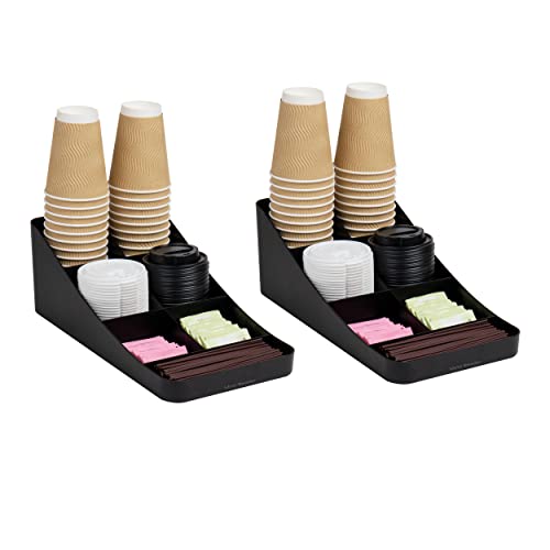  Mind Reader Anchor Collection, 7-Compartment Coffee Cup And Condiment Dispenser, Countertop Organizer, Set Of 2, Black