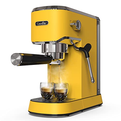  Espresso Machine 20 Bar, Professional Espresso Maker With Milk Frother Steam Wand, Compact Espresso Coffee Machine With 35oz Removable Water Tank For Cappuccino, Latte, Stainless Steel, Yellow
