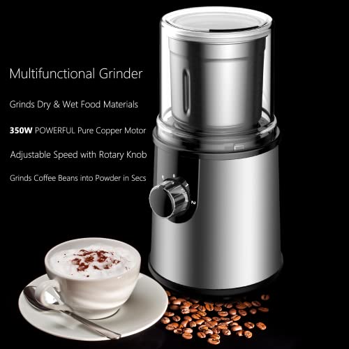  350W Coffee Grinder Electric For Coffee Beans Adjustable Speed Knob Herb Grinding Mill Detachable Grinding Cup Nut Flax Seed And Spice Grinder Food Pulverizer For Dry & Wet Food Ingredients