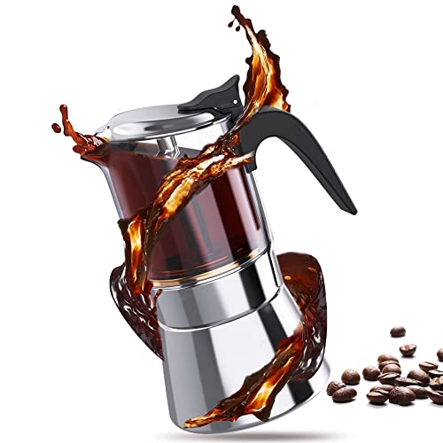  Italian Expresso Maker, Moka Pot, Stovetop Coffee Makers, Stainless Steel Coffee Maker, Suitable For Induction Hob, 240ml/8.5oz/4 Cup (espresso Cup=50ml)