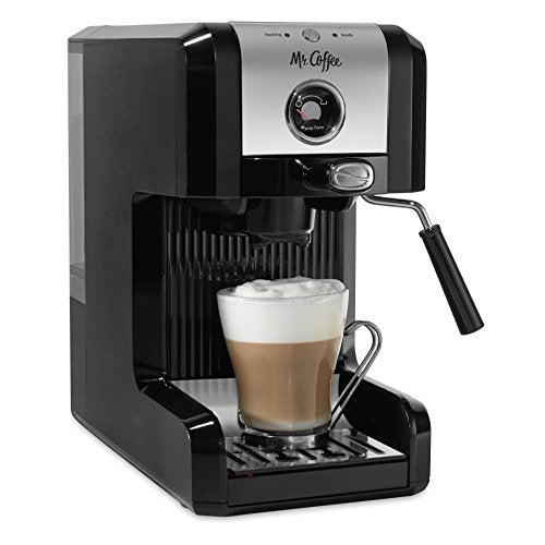 Mr. Coffee® Easy Maker | Authentic Pump Espresso Machine, 6 Piece, Chrome/Black