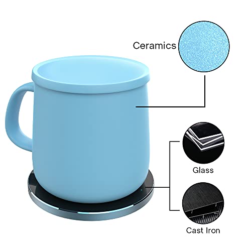  Auto On/Off Gravity-Induction Coffee Mug With Intelligent Temperature Control 113°F/45°C Cup Warmer Self-Heating With Wireless Charging Function Gifts For Home Office (Mug Included) Blue