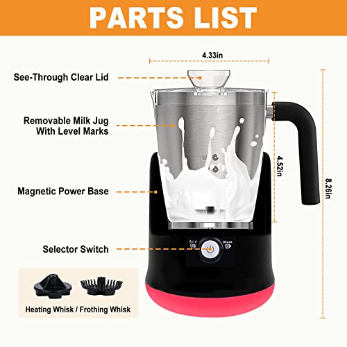  Milk Frother Detachable - 24oz Electric Milk Steamer Stainless Steel - Automatic Hot Cold Foam Maker And Milk Warmer For Latte Cappuccino Hot Chocolate - Black