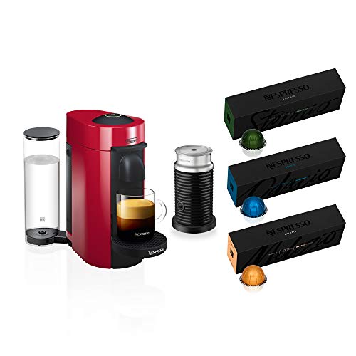 Nespresso VertuoPlus Coffee And Espresso Machine Bundle By De'Longhi With Aeroccino Milk Frother with Vertuoline Variety Pack Coffees Included