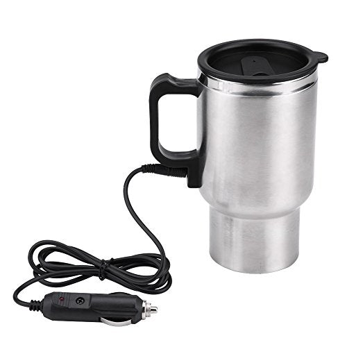  Car Heating Cup, 12V 450ml Electric In‑car Stainless Steel Travel Heating Cup Coffee Tea Car Cup Mug