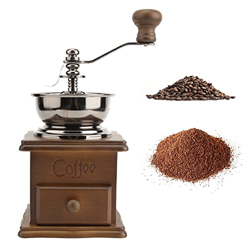  Manual Coffee Bean Grinder, Vintage Style Wooden Steel Core Hand Crank Grinder, Suitable For Espresso/Drip Coffee/French Press And Percolator Coffee