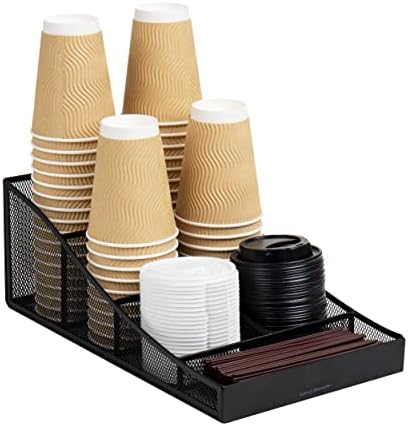  Mind Reader Anchor Collection, 7-Compartment Coffee Cup And Condiment Dispenser, Countertop Organizer, Set Of 2, Black