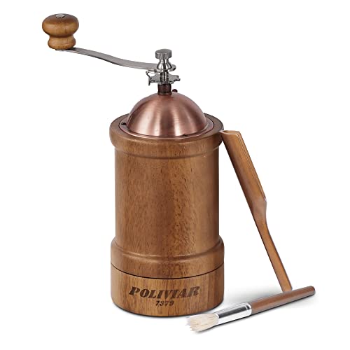  Manual Coffee Grinder, Coffee Bean Grinder With Adjustable Ceramic Burr, Vintage Style Wooden Hand Coffee Grinder, Large Capacity Burr Coffee Grinder With Brush And Spoon (JX2022-CG20)