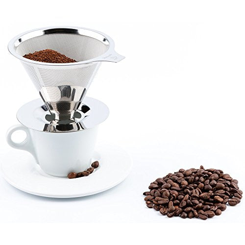  é Pour Over Coffee Dripper Stainless Steel Reusable Drip Cone Coffee Filter Portable Pour-Over Coffee Maker Paperless Metal Fine Mesh Strainer Coffee Pourover Brewer Camping Coffee Maker