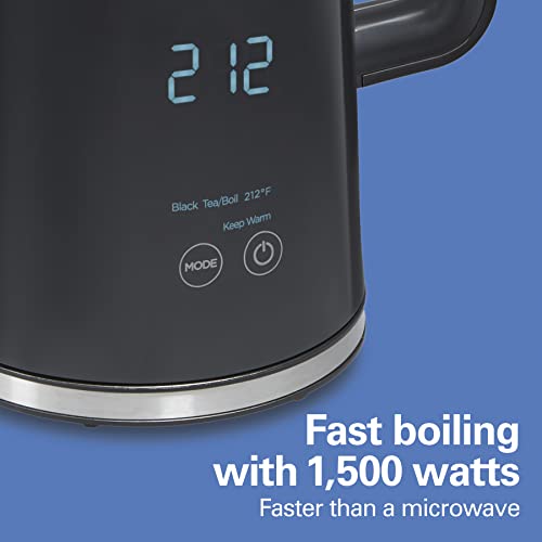 Hamilton Beach Digital Temperature Control Electric Tea Kettle, Hot Water Boiler & Heater 1.7L, 5 Preset Modes + Keep Warm, Fast Boil 1500 Watts, BPA Free, Cool-Touch Stainless Steel Exterior, Black