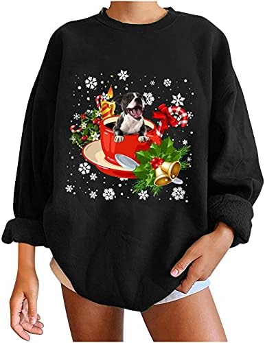  Sinpiling Womens Crewneck Long Sleeve Sweatshirt Winter Christmas Cute Dog Printed Tops Casual Pullover Lightweight Blouse