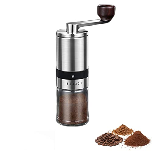  Manual Coffee Bean Grinder With Adjusted 6 Different Coarseness Setting Stainless Steel Shell With Removable Handle,LIODOR Manual Coffee Grinder Coffee Beans Ceramic Burr Coffee Grinder