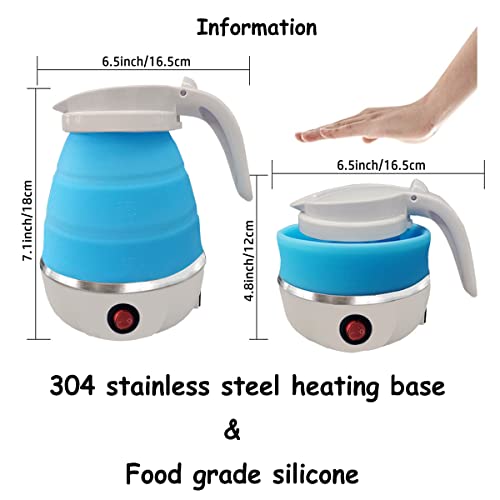  Foldable Portable Electric Kettle With Food Grade Silicone, 9 Mins Fast Water Boiling Tea Pot Coffee Pot For Camping Or Travel, Collapsible Kettle With Separable Power Cord 110V US Plug 600ML Blue