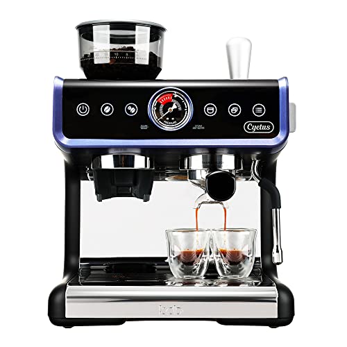  All In One Espresso Machine For Home Barista CYK7601, Coffee Grinder, Milk Steam Frother Wand, For Espresso, Cappuccino And Latte, Black