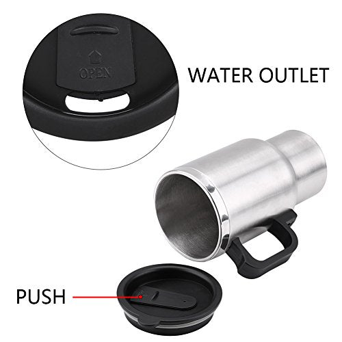  Hot Water Kettle Electric, 12V 450ml Electric Car Kettles Stainless Steel Travel Heating Cup Coffee Tea Car Cup Mug With Cigarette Lighter Plug