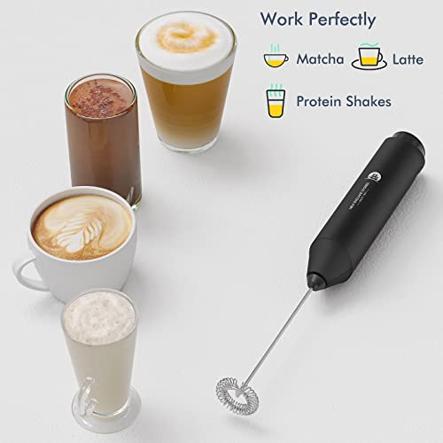  Ctric Milk Frother Handheld, Battery Operated Whisk Beater Foam Maker For Coffee, Cappuccino, Latte, Matcha, Hot Chocolate, Mini Drink Mixer, No Stand, Black
