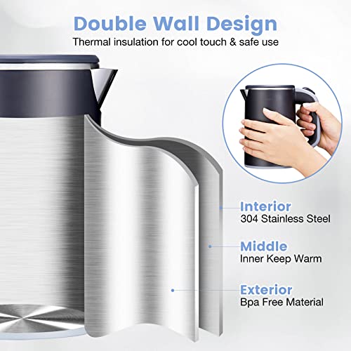  Small Electric Tea Kettle Stainless Steel 0.8L Portable Travel Hot Water Boiler, Mini Electric Coffee Kettle With Auto Shut-Off & Boil Dry Protection, Cordless Base & LED Indicator