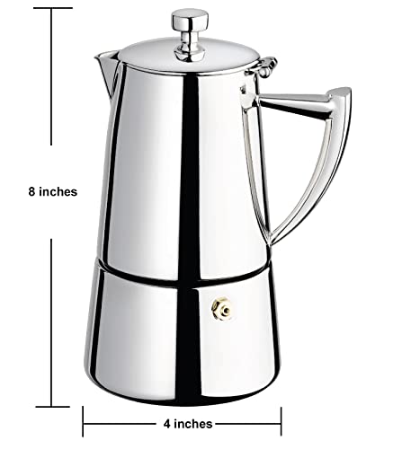  Stainless Steel 6-Cup Moka Pot Espresso Coffee Maker And 6 Roma Espresso Cups, 7-Piece Set