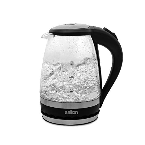 Cordless Electric Compact Glass Kettle, Water Boiler And Tea Heater, Soft Blue Illumination, 1.5 Liter/Quart With Automatic Shut-Off And Boil-Dry Protection, 1100 Watts (GK1831)
