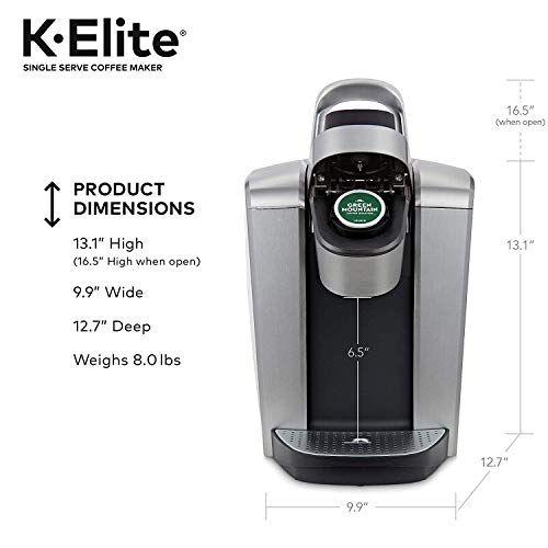 Keurig® C K-Elite Maker, Single Serve K-Cup Pod Brewer, With Iced Coffee Capability, Brushed Silver Plus Extra Filter Included, 75oz