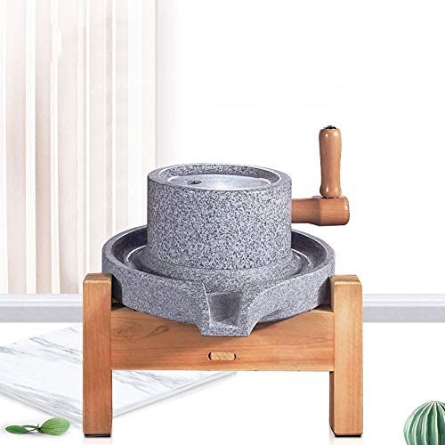  Natural Smooth Granite Manual Food Paste Mill, Hand Crank Wet Grain Grinder With Stand (7.87x11.8in)