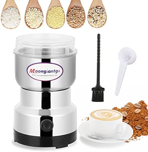  Mini Spice Coffee Grinder Electric 10s Fast Grinding Multifunction Smash Machine Dry Grain Mill Grinder For Spices Seeds Rice Beans Seasonings (Silver, 110V)