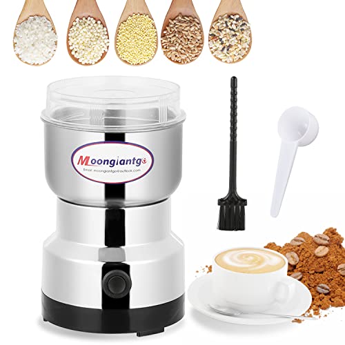  Mini Spice Coffee Grinder Electric 10s Fast Grinding Multifunction Smash Machine Dry Grain Mill Grinder For Spices Seeds Rice Beans Seasonings (Silver, 110V)