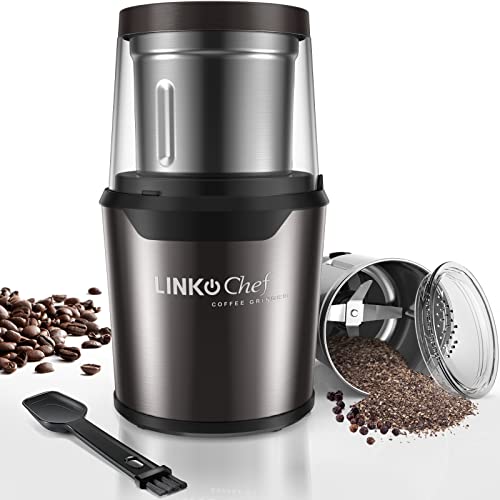  Chef Coffee Grinder Electric And Spice Grinder, Herb Grinder, Coffee Bean Grinder, Wet And Dry Grinder With 1 Removable Stainless Steel Bowl, Max 80g Capacity, 12 Cups Coffee