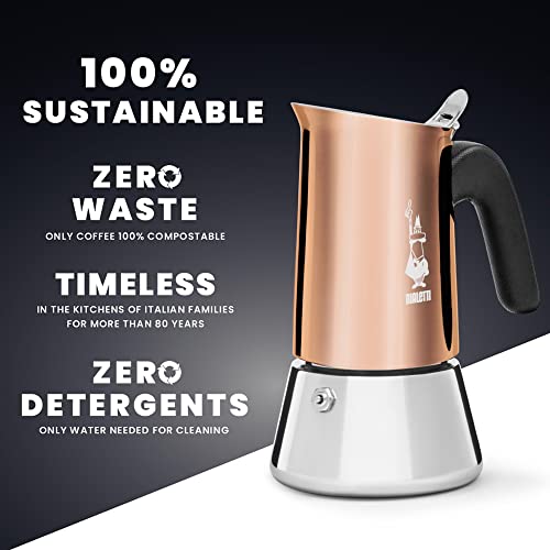 Bialetti - New Venus Induction, Stainless Steel Stovetop Espresso Coffee Maker, Suitable For All Types Of Hobs, 6 Cups (7.9 Oz), Copper