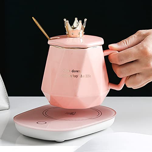  Offee Warmer For Desk, With Mug Set. Cup Warmer Tea Warmer, Electric Beverage Warmer, Drink Warmer For Cocoa, Tea, Milk. Gifts For Mom, (Pink)