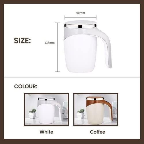  Electric Mixing Cup, Automatic Magnetic Stirring Coffee Mug, USB Charging Reusable Rotating Home Office Travel Mixing Cup, Stainless Steel Self Mixing Coffee Tumbler (White)