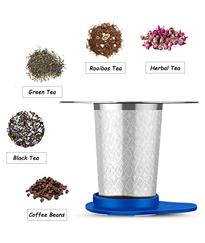  Large Tea Infuser Basket For Loose Tea With Blue Lid, Extra Fine Mesh & Premium 18/8 Stainless Steel Tea Strainer, Perfect For Hanging On Cups, Teapots To Brew All Kind Of Tea