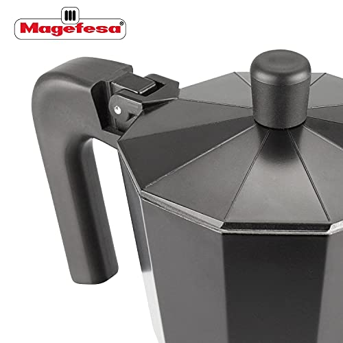  KENIA NOIR - Stovetop Espresso Coffee Maker, 6 Cups Size, Make Your Own Home Italian Coffee With This Moka Pot, Made In Black Enamelled Aluminum, Safe And Easy To Use, Cafetera, Café