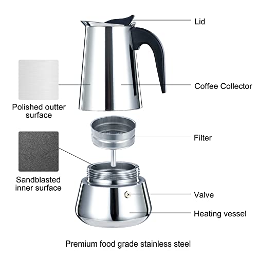  Stovetop Espresso Maker Stainless Steel Italian Coffee Maker Moka Pot Induction-Capable Moka Coffee Machine Cafe Percolator Maker, Silver (12-Cups, 20oz/600ML)-Mother's Day Gifts