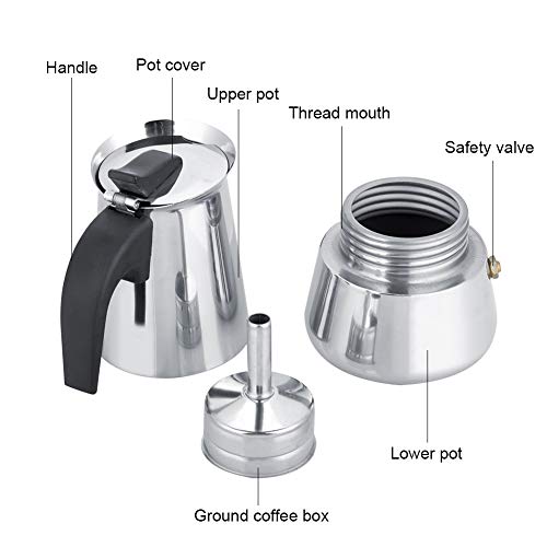  Portable Stainless Steel Coffee Pot Moka Espresso Maker Mocha Pot Ideal For Home, Camping & Travel(100ml)