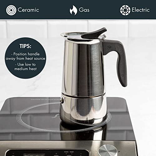  Stainless Steel Stovetop Espresso Coffee Maker, 4-Cup, 3.5"D X 5"W X 7"H
