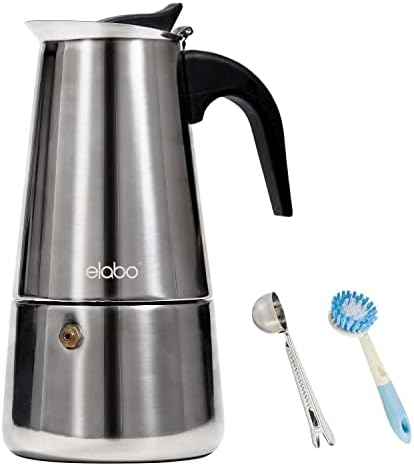  Elabo Stovetop Espreeso Machine And Moka Pot For Gas Or Electric Ceramic Stovetop, Italian Espresso Coffee Shot Maker For Italian Espresso, Cappuccino And Latte, Stainless Steel, 10 Cups